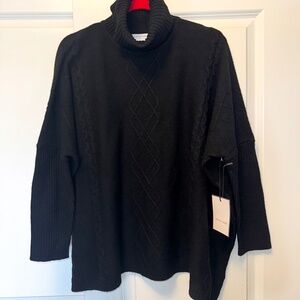 Tabitha Webb Poncho Sweater‎ Wool Blend Black Cable Knit Turtleneck S/M NWT